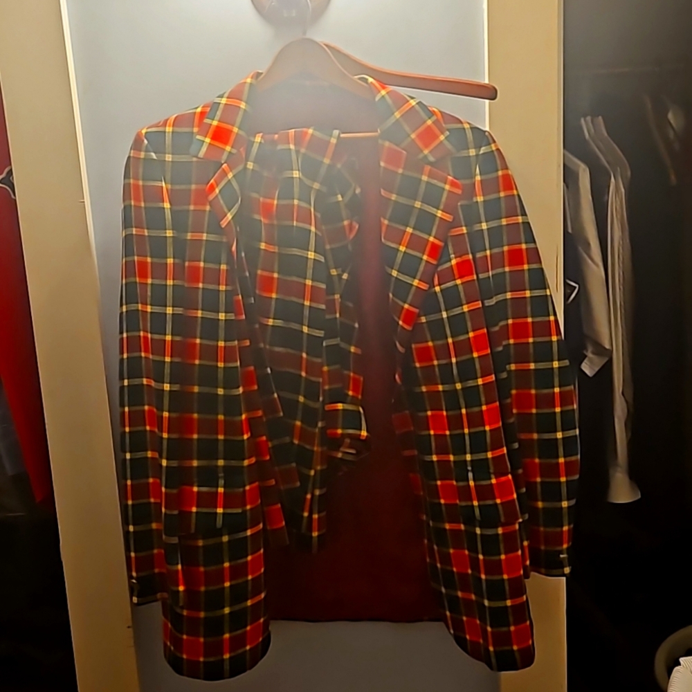 Red plaid suit